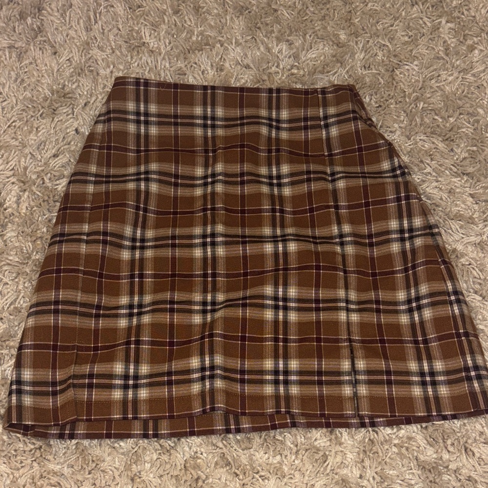 Brandy Melville Brown Plaid Mini Skirt